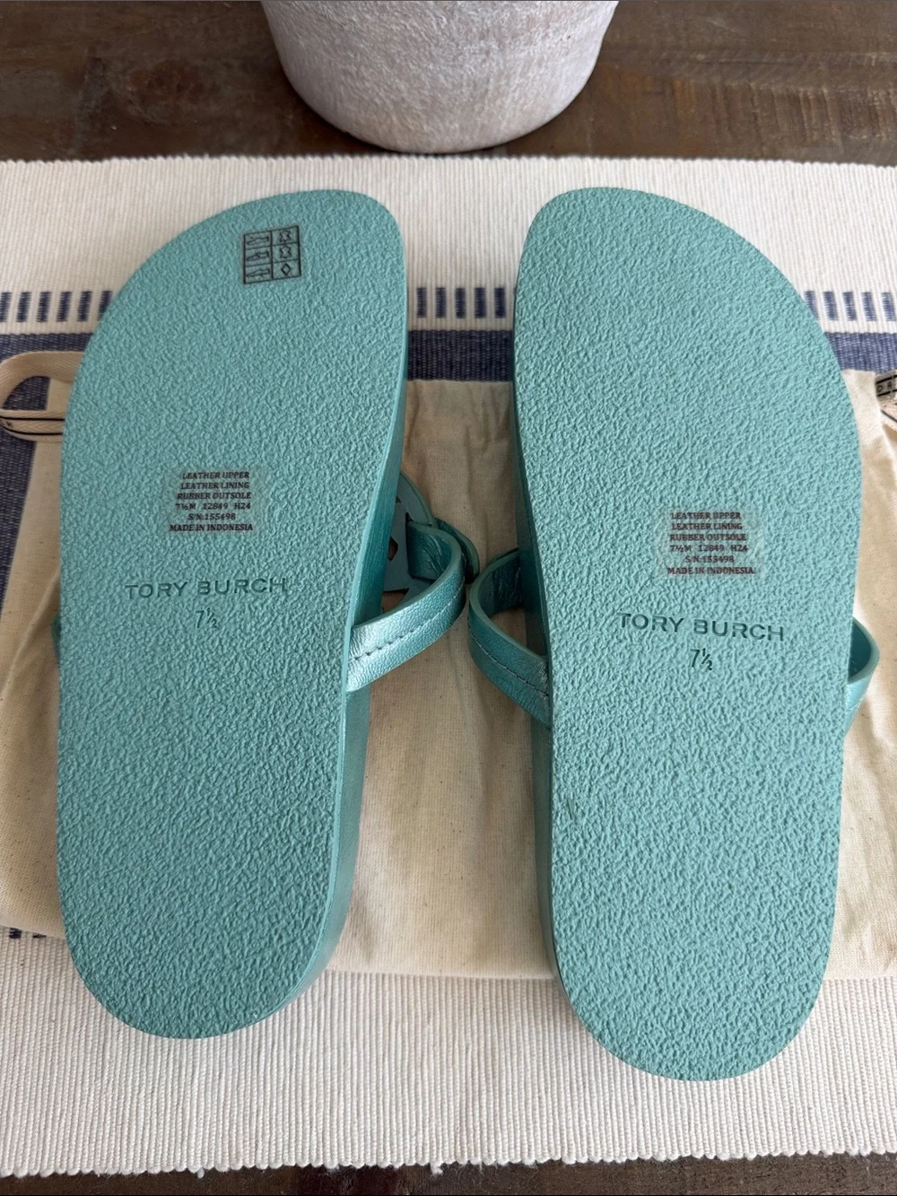 Tory Burch Miller Cloud Audrey Blue Leather Logo Thong Sandals